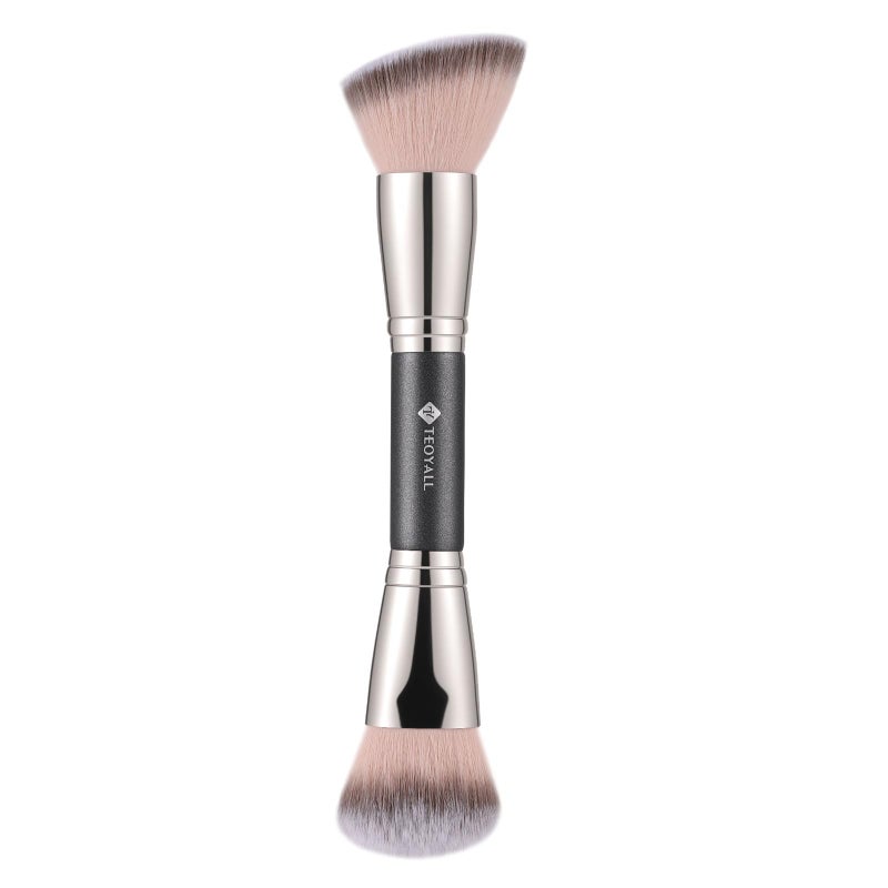 TEOYALL Dual-Ended Foundation Blending Brush, Flat Angled Kabuki and Domed Cheek Synthetic Bristles for Liquid Cream Powder - Image 1
