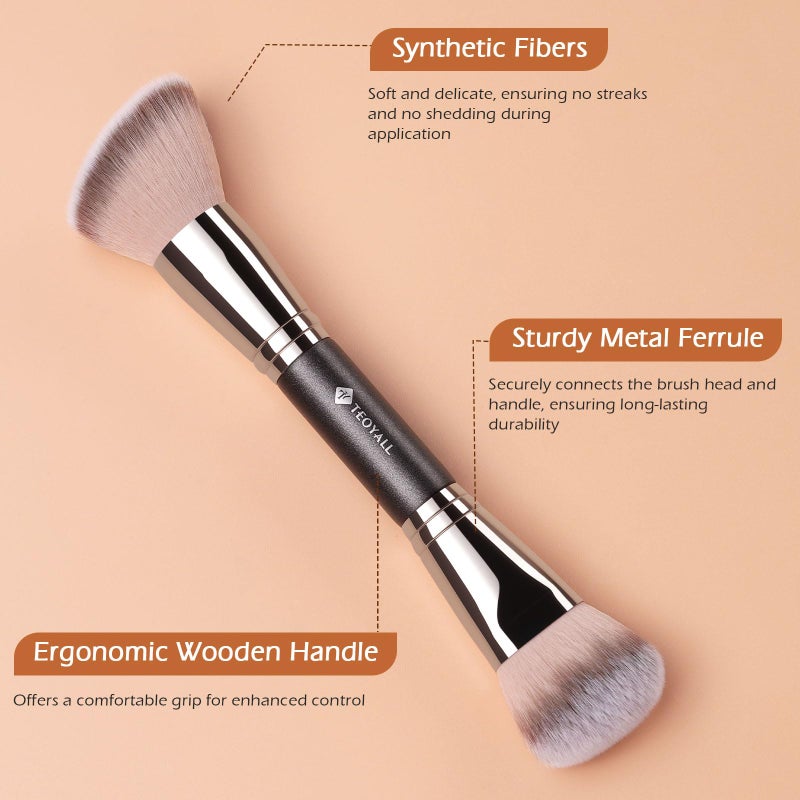 TEOYALL Dual-Ended Foundation Blending Brush, Flat Angled Kabuki and Domed Cheek Synthetic Bristles for Liquid Cream Powder - Image 4