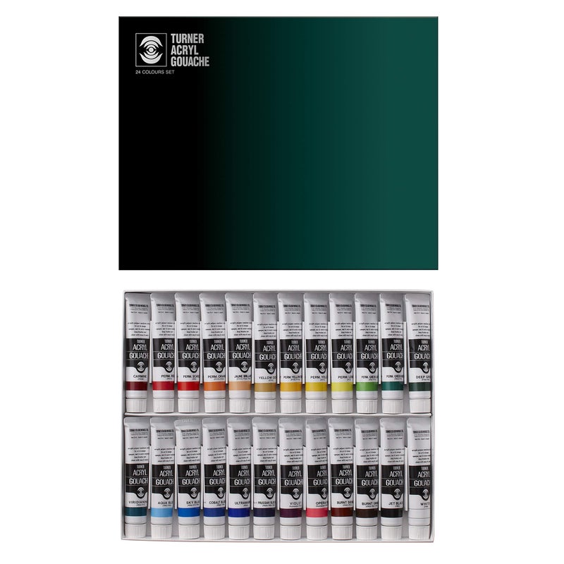 Turner Acrylic Paint Set Artist Acryl Gouache  Super Concentrated Vibrant Acrylics Fast Drying Velvety Matte Finish  Set of 24  20 ml Tubes