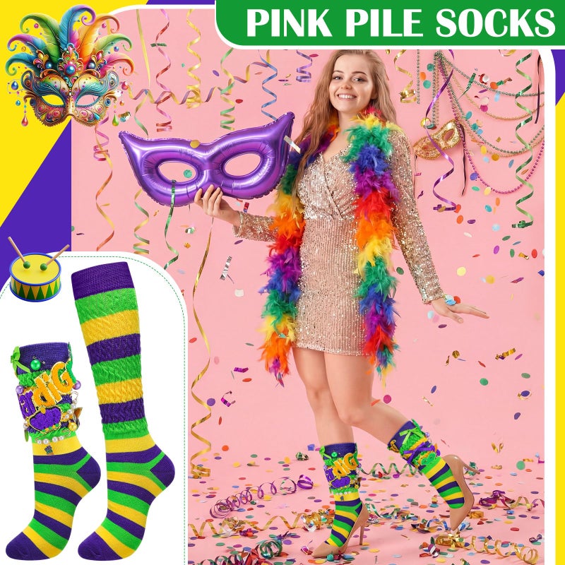 Cutecrop مجموعة كيوت كروب 40 قطعة DIY 2 زوج من جوارب ماردي غرا 38 مجموعة من الإكسسوارات سلوش سكراش جوارب مخططة بنفسجي أسلوب كرنفال دبابيس زينة مع أحجار الراين للنساء زينة أحذية ماردي غرا حذاء رياضي - Image 4