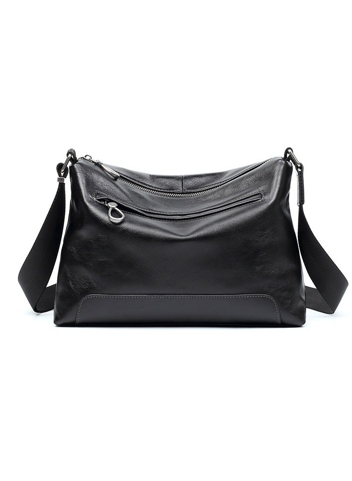 New leather men's bag, fashionable and casual men's horizontal style, top layer cowhide shoulder bag, simple and large capacity crossbody bag - Image 1