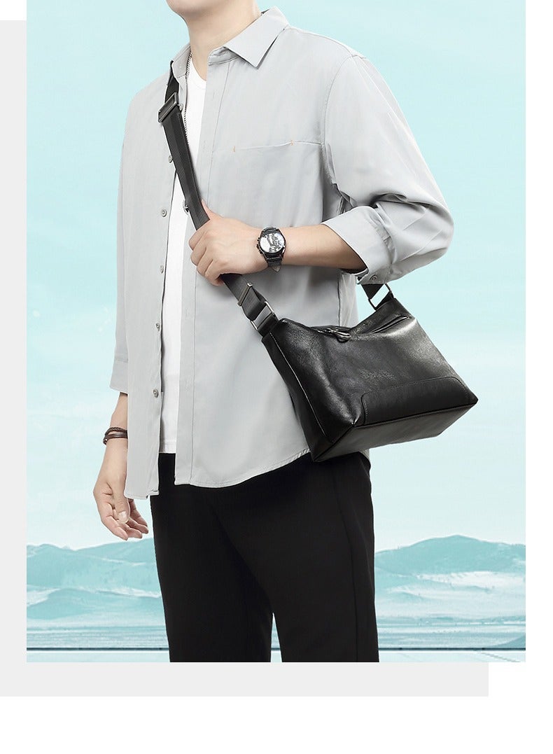 New leather men's bag, fashionable and casual men's horizontal style, top layer cowhide shoulder bag, simple and large capacity crossbody bag - Image 2
