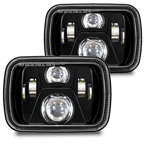 4X4FLSTC H6054 7x6 5x7 LED Headlights Compatible with Jeep Cherokee XJ Wrangler YJ Comanche Chevy Express GMC Savana Dodge Tacoma Ford D21 Hardbody Pickup Ford Van High Low Sealed Beam DOT Headlamps - Image 1