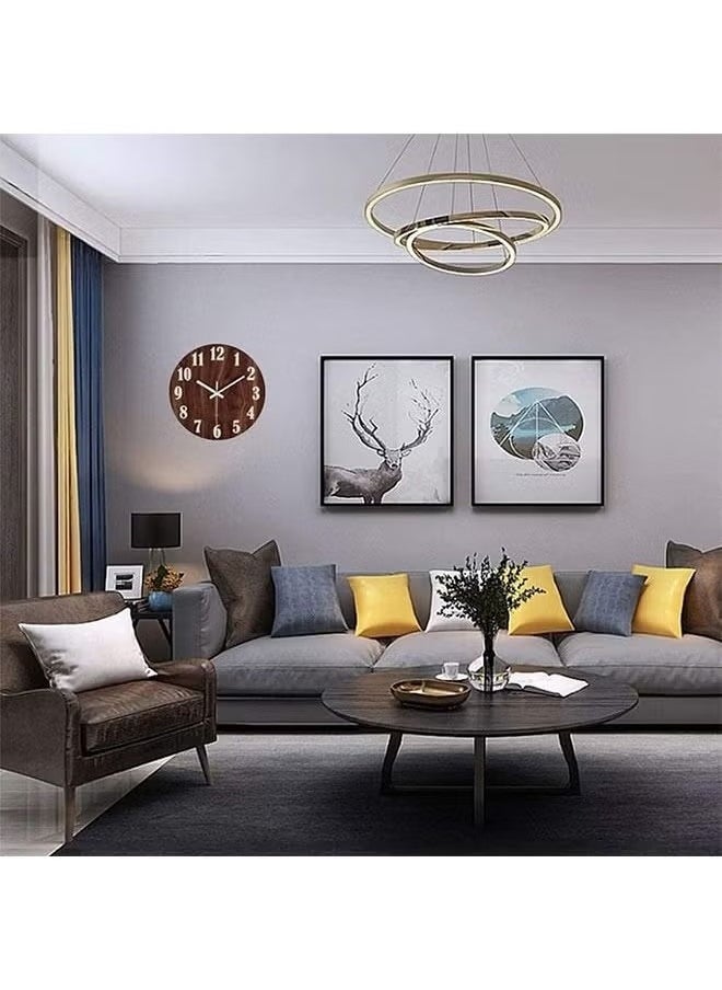 بيوينتي ساعة جدار مضيئة، 12 بوصة تصميم خشبي صامت  - Image 4