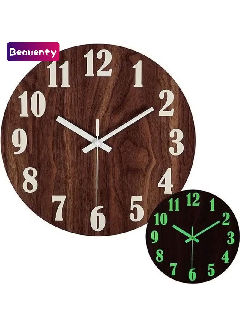 Beauenty Luminous Wall Clock, 12 Inch Silent Wooden Design, Pure Wood Durable Night Lights Round Wall Clock, Silent Non-ticking Battery, Easy to Read, For Living Room Classroom Office - Image 1