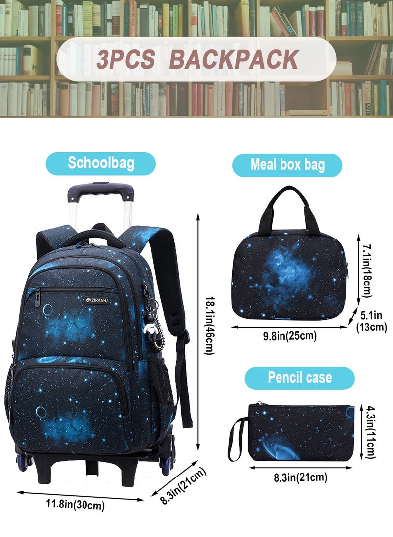 URbazaar 3Pcs Set Children Trolley School Bags Large Capacity Girls Bookbag Boys Rolling Backpack Travel Wheeled Kids' Luggage Bag  - Image 3