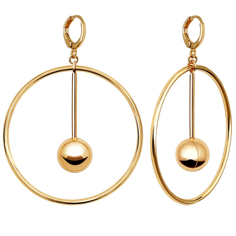 S SUSANN 14k Gold Hoop Earrings for Women, Women’s drop & dangle earrings with Dangly ball, Trendy Earrings for Women - Image 1