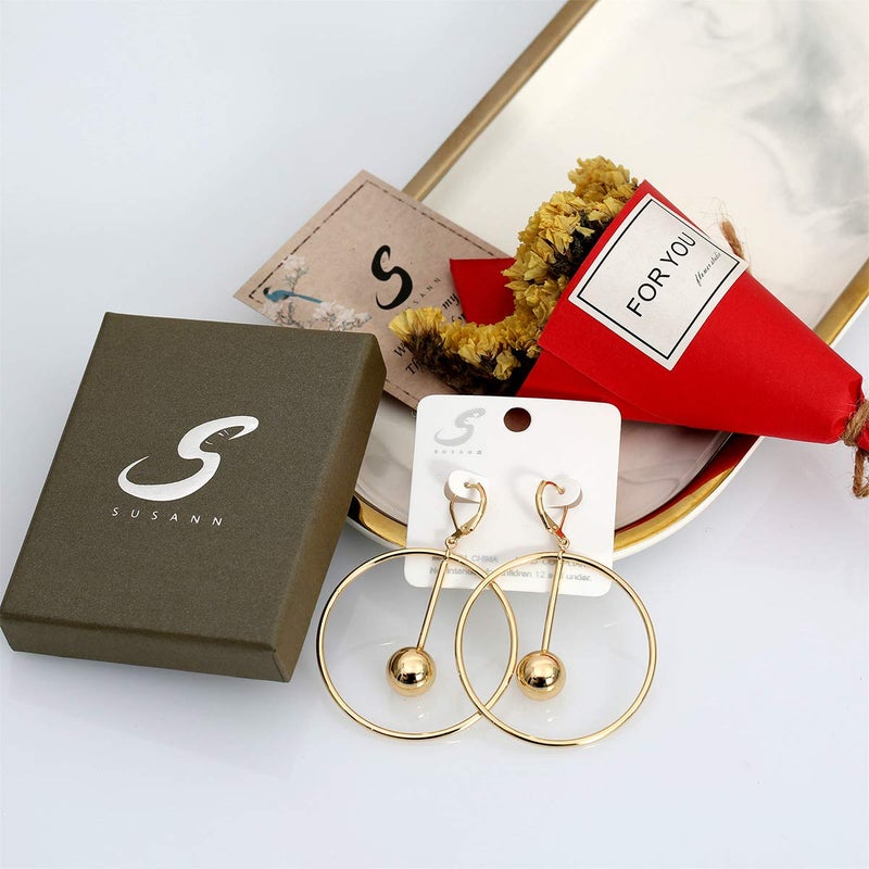 S SUSANN 14k Gold Hoop Earrings for Women, Women’s drop & dangle earrings with Dangly ball, Trendy Earrings for Women - Image 3