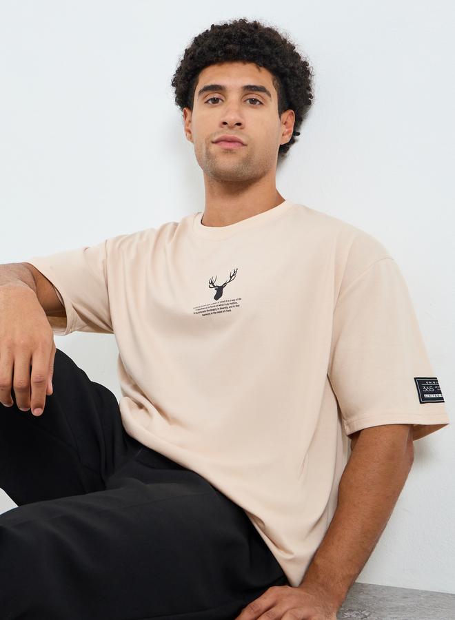 Styli Men Beige Graphic Oversized T-Shirt - Image 5