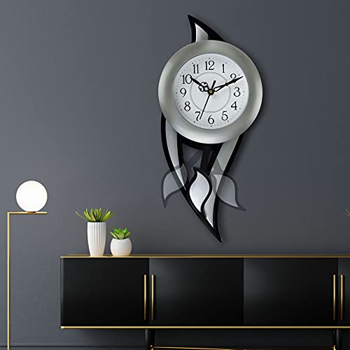 Harbour Plastic Analog Latest Stylish New Models Wall Clock with Pendulum (Size Height 42.5 cm X Width 17.5 cm, Silver)- Home Decor Big Size Wall Clock MJ SN 18 - 2 - Image 3