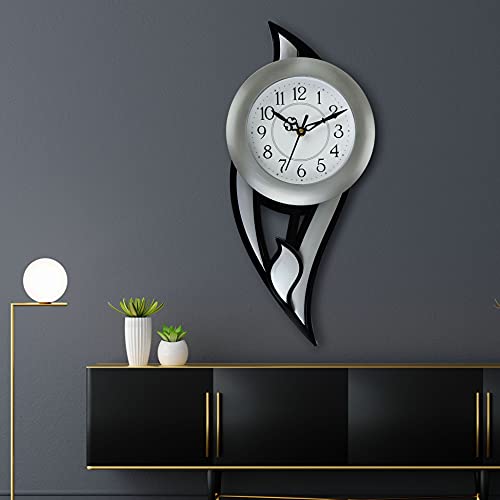 Harbour Plastic Analog Latest Stylish New Models Wall Clock with Pendulum (Size Height 42.5 cm X Width 17.5 cm, Silver)- Home Decor Big Size Wall Clock MJ SN 18 - 2 - Image 2