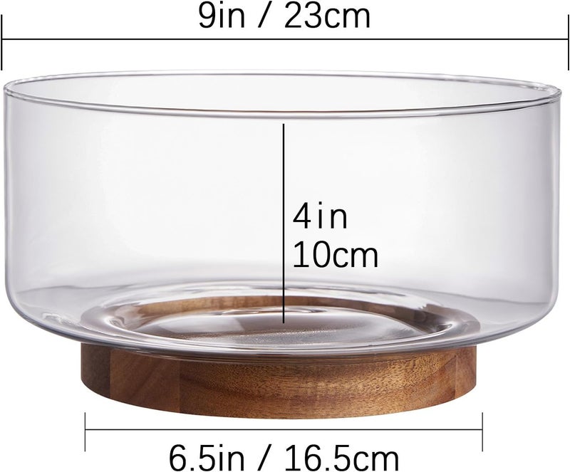 LiTY Glass Salad Bowl Set, 9″ Medium Salad Servers with Acacia Wood Base and Salad Serving Utensils, for Party, Fruits, Popcorn, Chips, Pasta, Kitchen Must-Have - Image 2