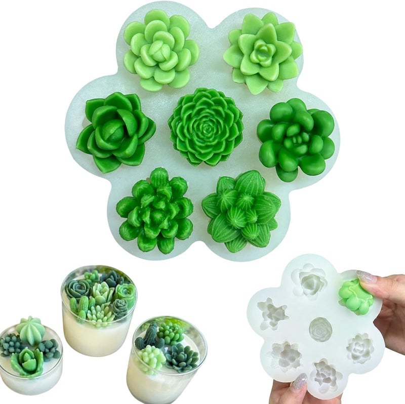 LEGACYCART 7in1 Floral Silicone Mold Set Perfect for Succulent Shapes Candle Making Soap Crafting Bath Bombs Resin Art Cake Decoration and Polymer Clay Projects Aromatherapy DIY Home Decor
