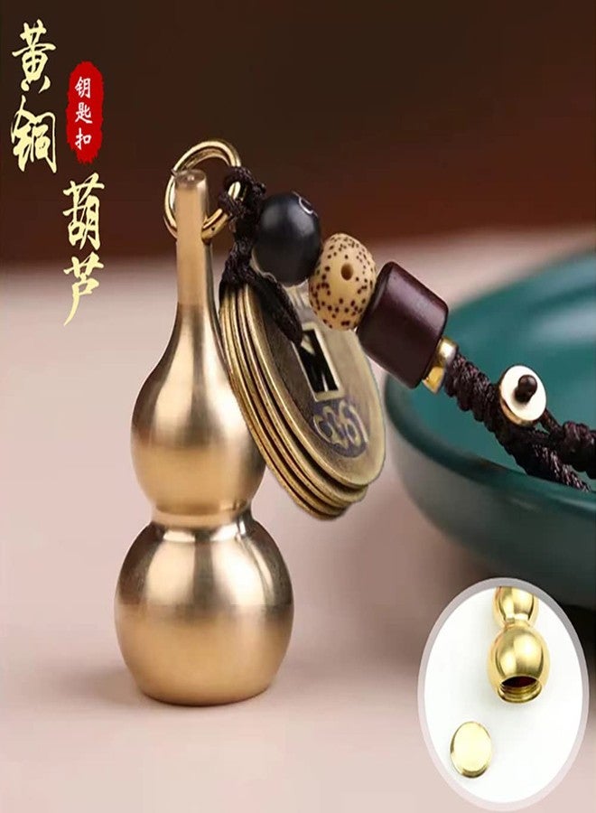 DDJYP 2 Pcs Gourd Brass Keychains Feng Shui Money Coins with Copper Calabash Wu Lou Key Chain for Longevity Wealth Porsperity Success and Good Luck with Blessing Paper - Image 2