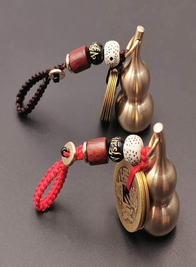 DDJYP 2 Pcs Gourd Brass Keychains Feng Shui Money Coins with Copper Calabash Wu Lou Key Chain for Longevity Wealth Porsperity Success and Good Luck with Blessing Paper - Image 3