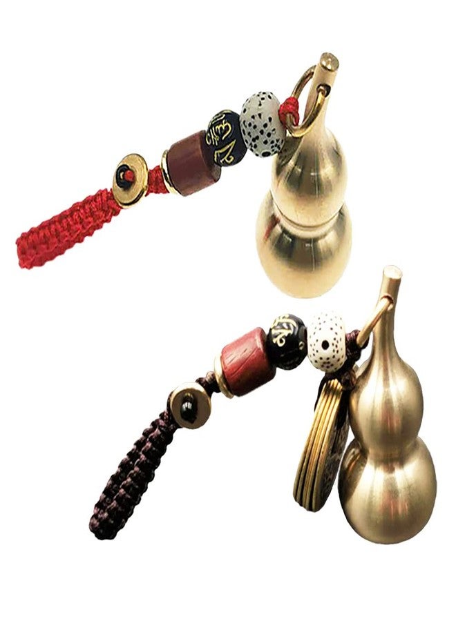 DDJYP 2 Pcs Gourd Brass Keychains Feng Shui Money Coins with Copper Calabash Wu Lou Key Chain for Longevity Wealth Porsperity Success and Good Luck with Blessing Paper - Image 1