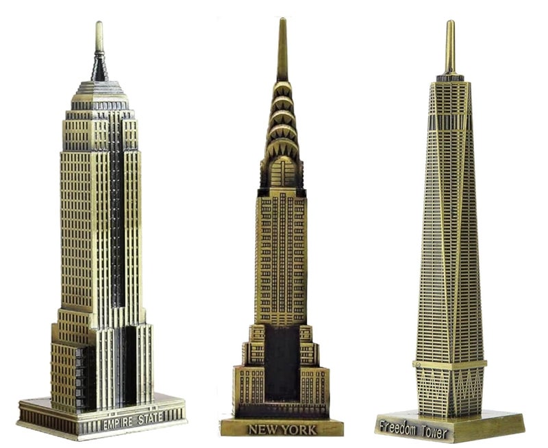 Lilone Lilone Famous Landmarks Metal Decorative Showpiece Set 15 cm Bronze 3 Pieces Empire State Chrysler Building Freedom Tower  - Image 1