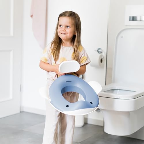 Kindsgut Whale Potty Training Seat for Toddlers – Kids Toilet Seat with Backrest, Non-Slip, Fits Round & Oval Toilet Seats, Designed in Germany, Pigeon blue - Image 4