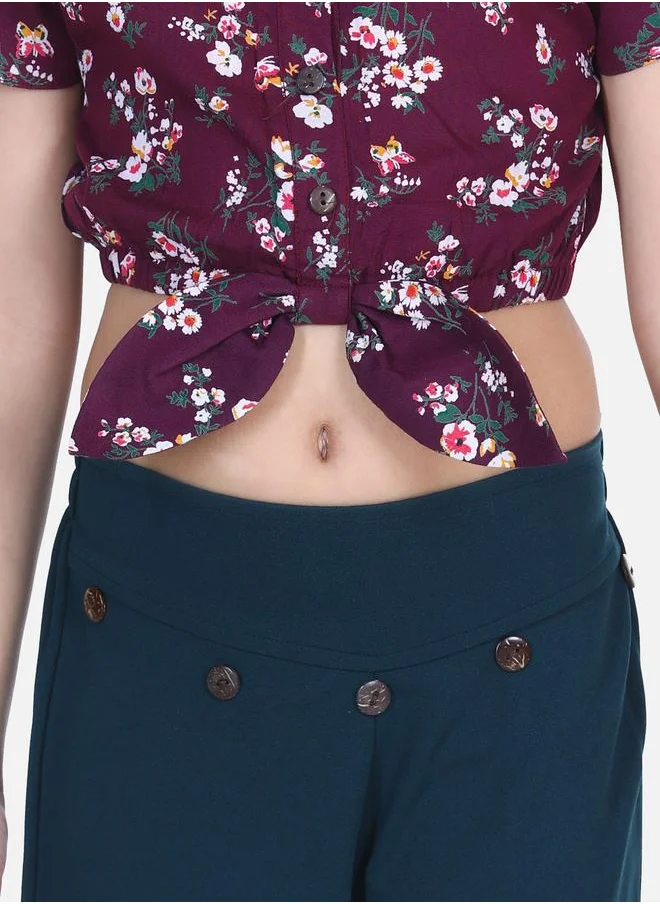 ليلك Wine Knot Top with Stretchable Pant Set