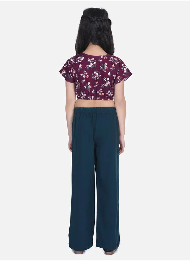 ليلك Wine Knot Top with Stretchable Pant Set