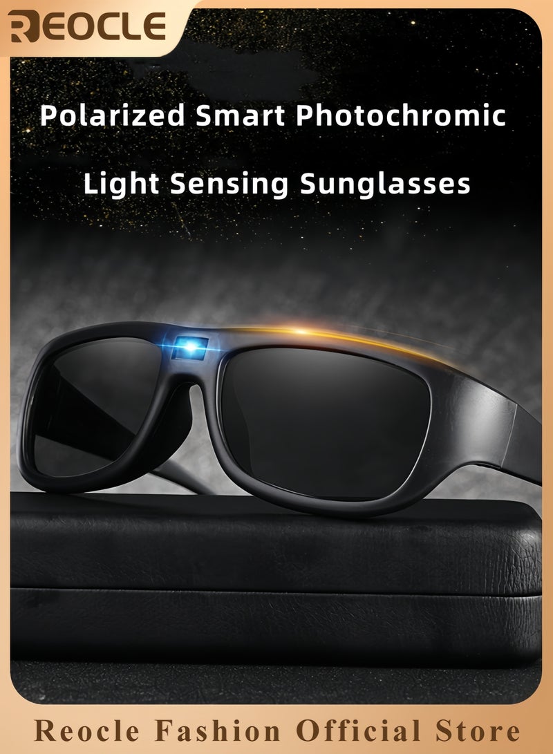 REOCLE Polarized Sunglasses with Black Frame 0.1 Second Photochromic UV Protection Vacation Fishing Glasses for Men and Women for Outdoor Use - Image 1
