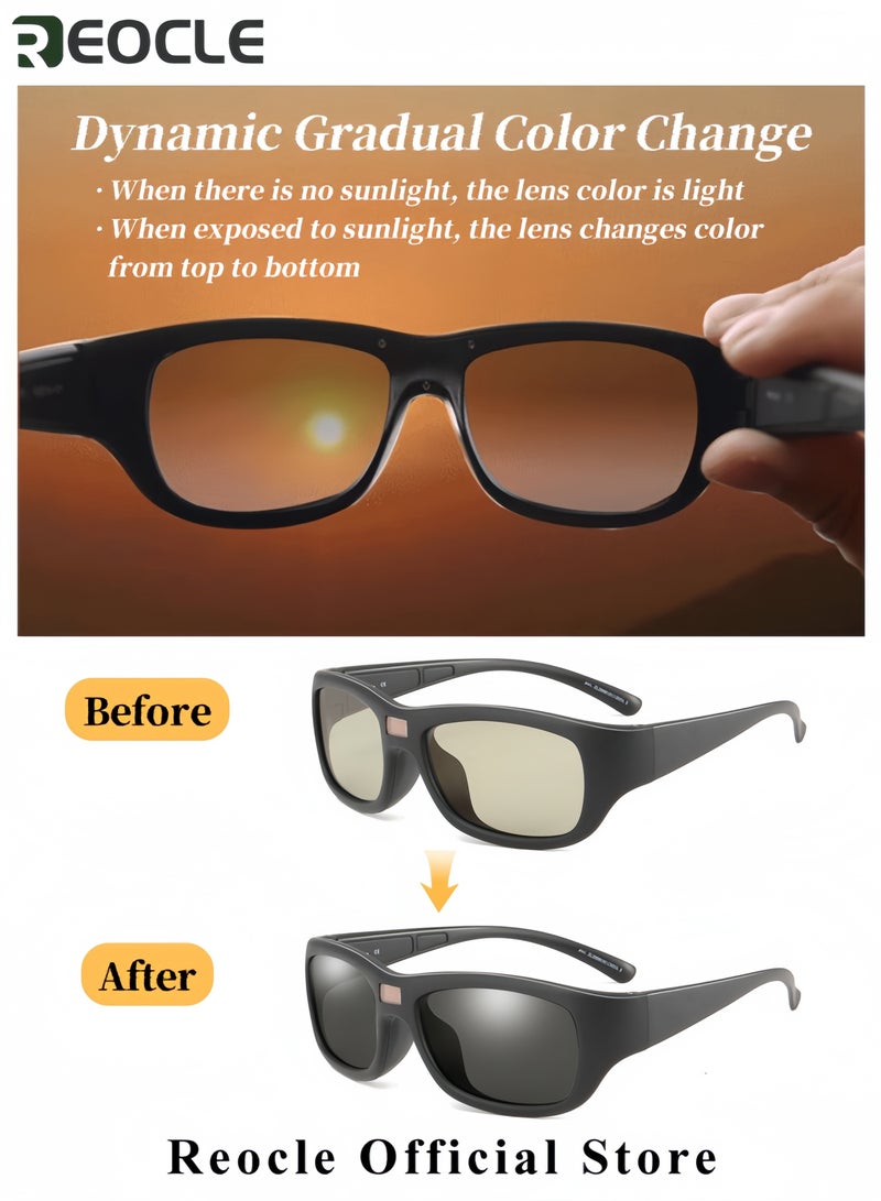 REOCLE Polarized Sunglasses with Black Frame 0.1 Second Photochromic UV Protection Vacation Fishing Glasses for Men and Women for Outdoor Use - Image 2