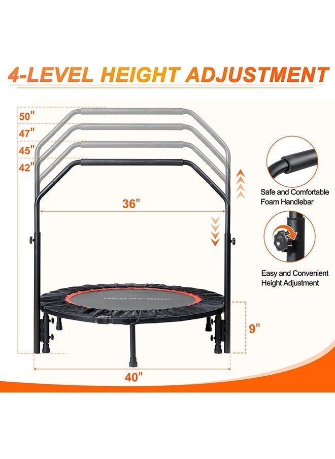 Arabest - 40"Foldable Mini Trampoline for Adults 450LB Rebounder Trampoline with Adjustable Foam Handle for Home Gym Small Exercise Trampoline for Indoor or Garden Workout - Image 1