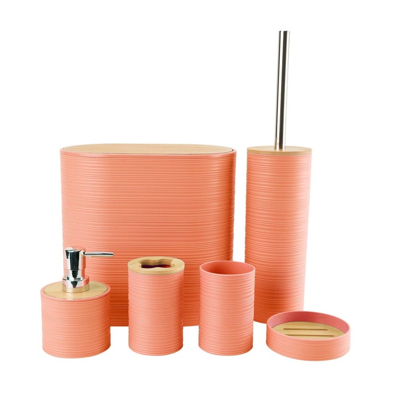 Group Tiger Oval Bathroom Set with Wooden Lids 6 Pieces - Orange - 110-474 - Image 1