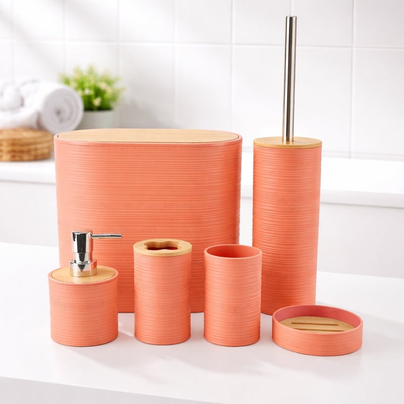 Group Tiger Oval Bathroom Set with Wooden Lids 6 Pieces - Orange - 110-474 - Image 2