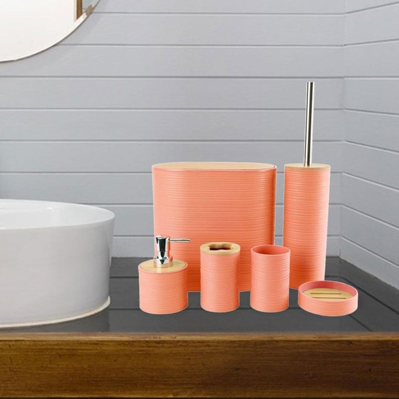 Group Tiger Oval Bathroom Set with Wooden Lids 6 Pieces - Orange - 110-474 - Image 3