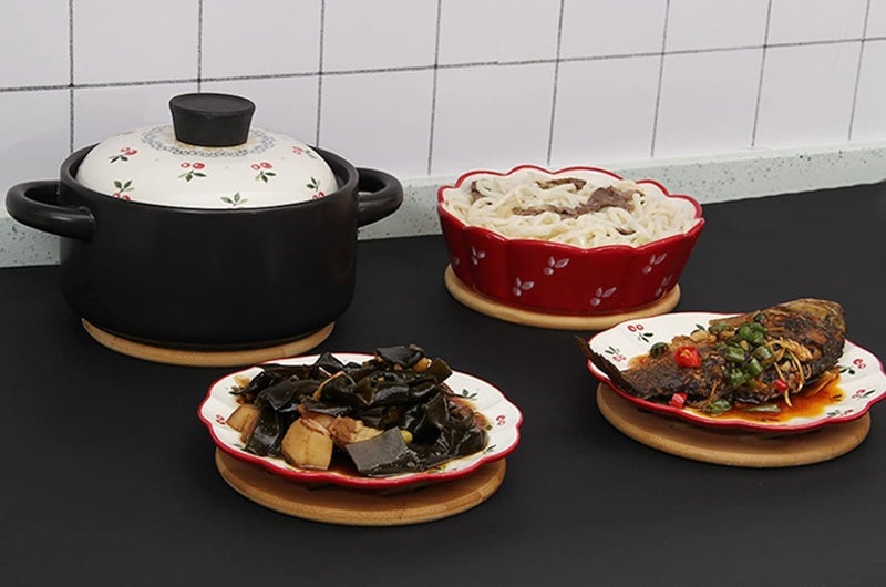 Vroxy Teapot TrivetHot Utensil Standfor Dining Table, Kitchen Bamboo Hot Pads TrivetPadsHeat Resistant Pads (1Pcs) - Image 2