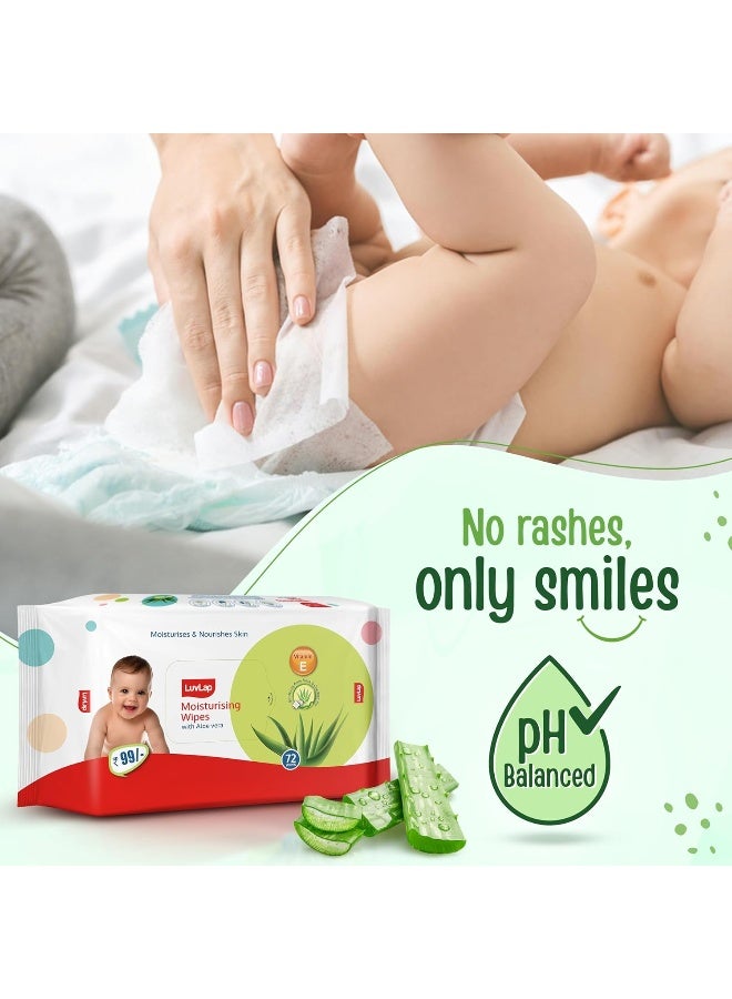 Luvlap Luv Lap Paraben Free wipes for baby skin with Aloe Vera  72 Wipes, pack of 6 - Image 5
