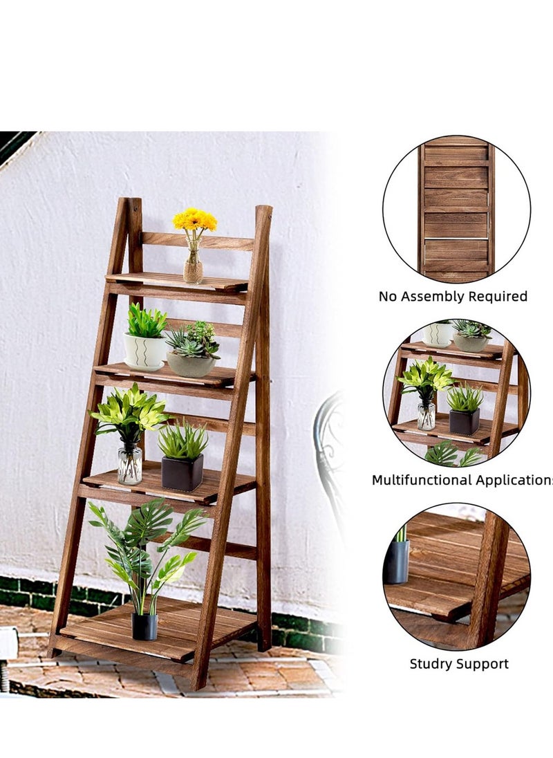 Generic FFD 4-Tier Foldable Wooden Ladder Shelf, Multi-Functional Storage Rack & Organizer, No Assembly, Portable Design for Books, Plants, Décor, Compact Solid Wood Construction, 42x32x114 cm  - Image 3