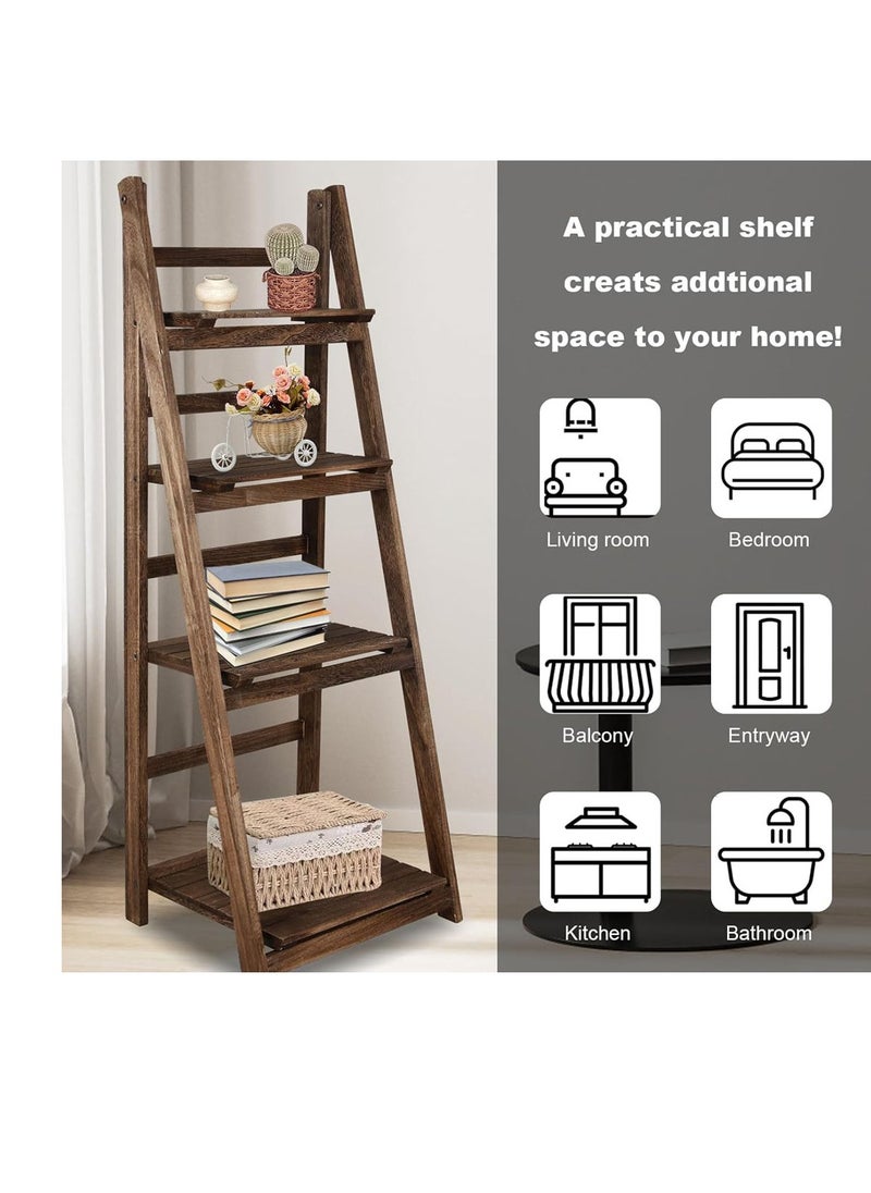 Generic FFD 4-Tier Foldable Wooden Ladder Shelf, Multi-Functional Storage Rack & Organizer, No Assembly, Portable Design for Books, Plants, Décor, Compact Solid Wood Construction, 42x32x114 cm  - Image 5