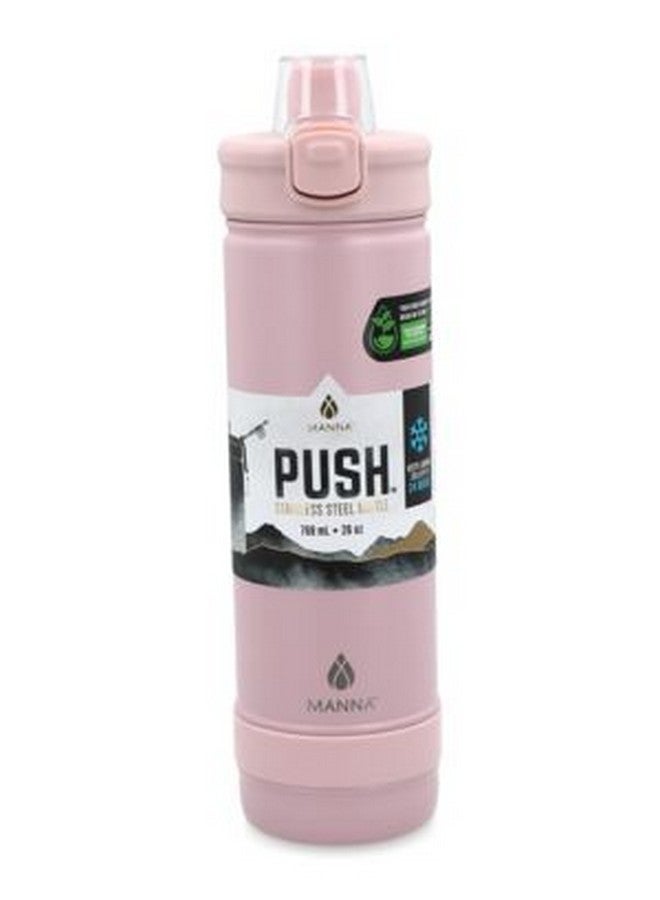 MANNA Push Non-Slip Silicone Grip Stainless Steel Water Bottle Powder Pink 768 ml AC55315  - Image 1
