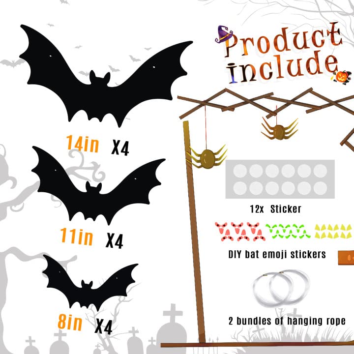 VERNILLA Hanging Bats Halloween Decorations 12pcs 3D Realistic Halloween Hanging Flying Bat with Glowing Eyes for Outdoor (3 Styles) - Image 2