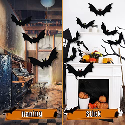 VERNILLA Hanging Bats Halloween Decorations 12pcs 3D Realistic Halloween Hanging Flying Bat with Glowing Eyes for Outdoor (3 Styles) - Image 4