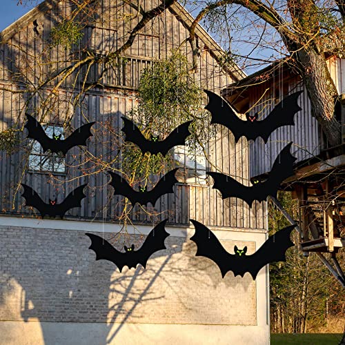 VERNILLA Hanging Bats Halloween Decorations 12pcs 3D Realistic Halloween Hanging Flying Bat with Glowing Eyes for Outdoor (3 Styles) - Image 3