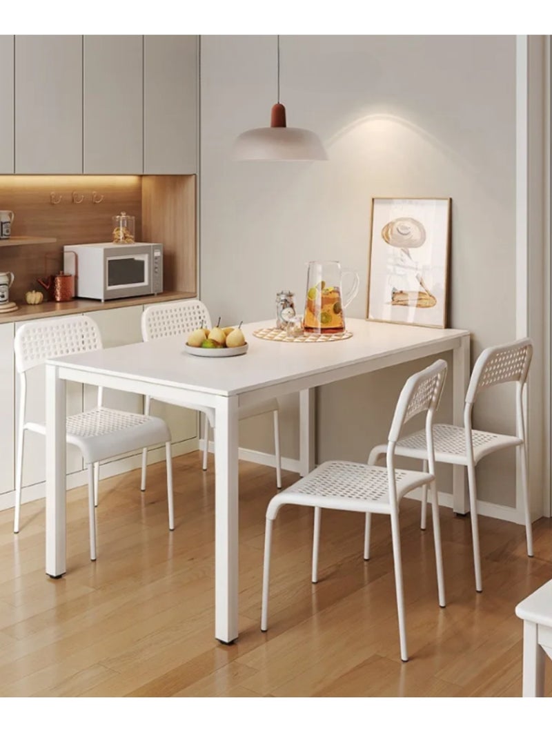 ماس طاولة طعام خشبية بتصميم حديث مستطيلة الشكل بأرجل معدنية للمطبخ وغرفة الطعام والمعيش متعددة الإستخدامات مقاس 107X70X76 سم اللون أبيض - Image 3