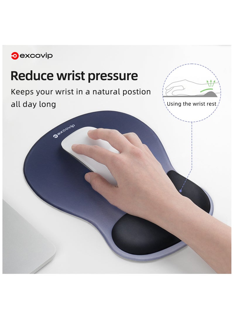 excovip Mouse Pad With Wrist Support- Premium Lycra Fabric, Soft And Comfortable Ergonomic Computer Mouse Mat with Non-Slip PU Base for Office & Home(Blue&Black) - Image 4