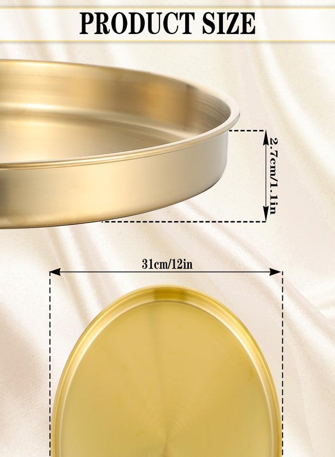 Lemecima 2 Pcs 12 Inch Gold Round Serving Tray Stainless Steel Circle Decorative Vanity Gold Plate Metal Jewelry Makeup Organizer Dishes for Gift Wedding Coffee Table Bathroom Dessert Christmas - Image 2