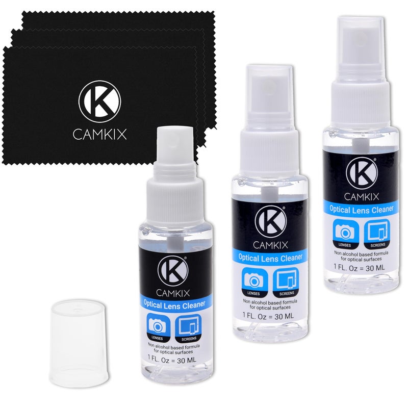 CamKix Lens and Screen Cleaning Kit - 3X Cleaning Spray, 3X Microfiber Cloth - Perfect to Clean The Lens of Your DSLR Camera (3 Bottles) - Image 2