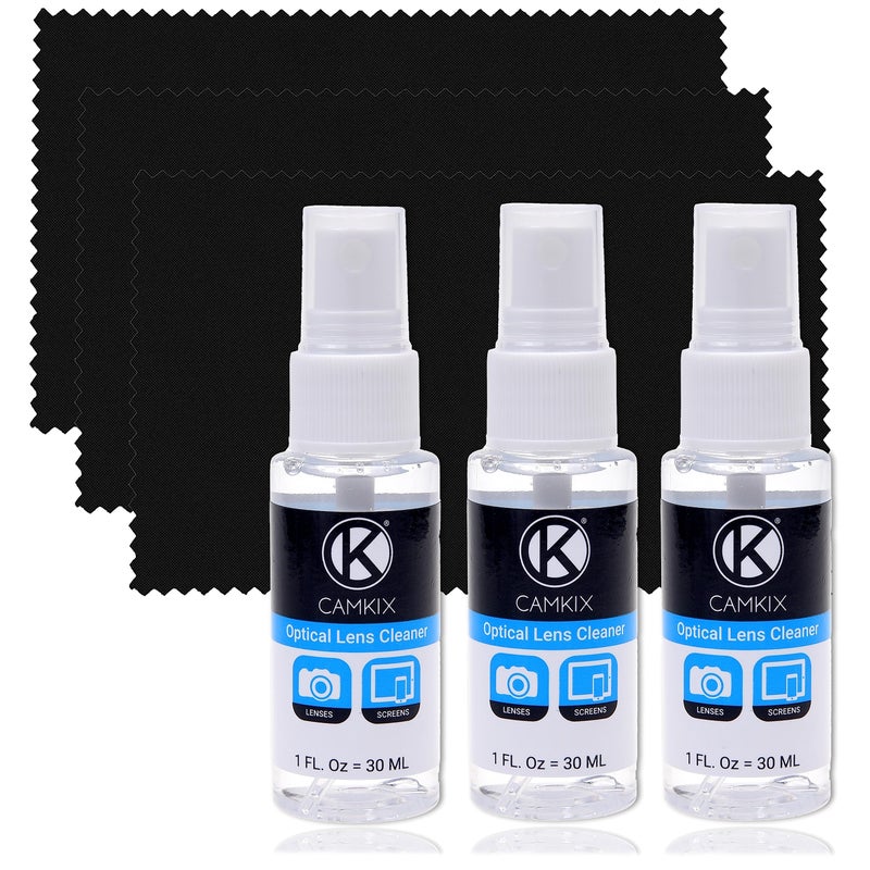 CamKix Lens and Screen Cleaning Kit - 3X Cleaning Spray, 3X Microfiber Cloth - Perfect to Clean The Lens of Your DSLR Camera (3 Bottles) - Image 1