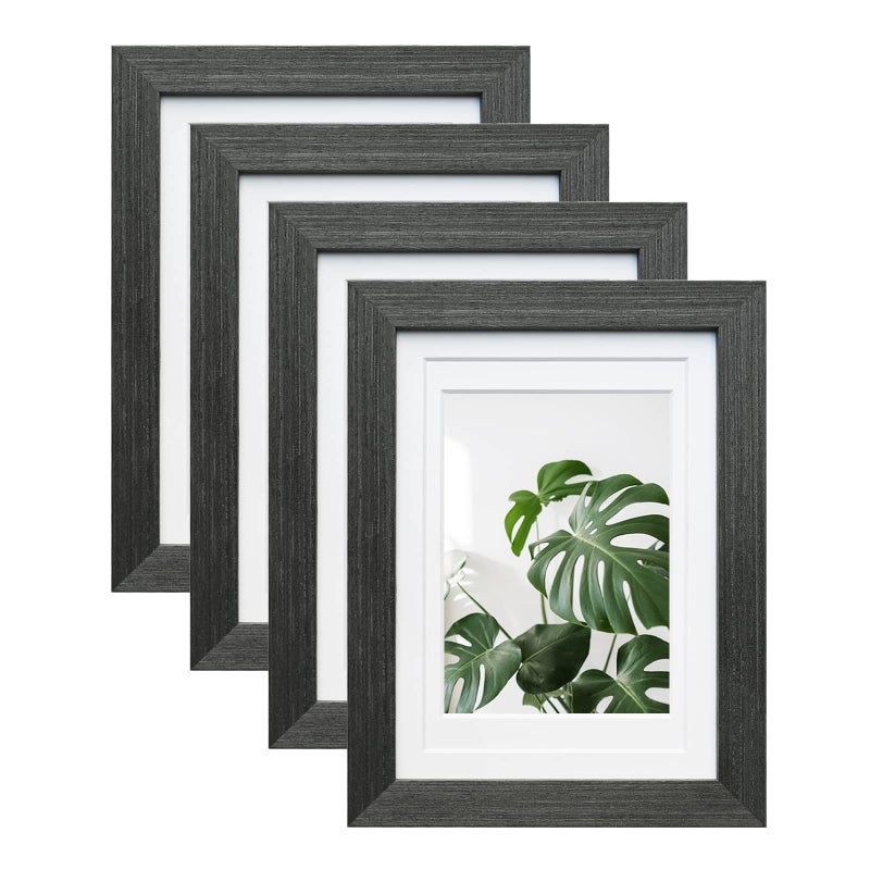 Egofine Egofine 5x7 Picture Frames Set of 4 Made of Solid Wood Covered by Plexiglass 35x5 and 4x6 with Mat or 5x7 without Mat for Table Top Display and Wall Mounting Photo Frame Rustic Black 