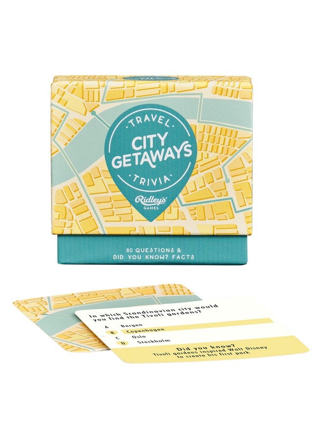Ridley's City Getaways Travel Trivia Card Game - Trivia Game for Adults and Kids - 2+ Players - Includes 80 Questions and Bonus Facts - Fun Quiz Cards, Makes a Great Gift,1 ea
