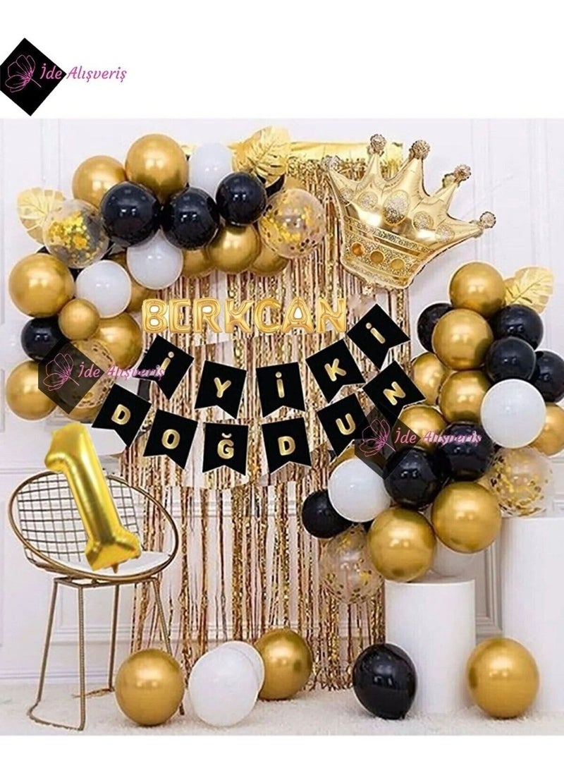 Store 8 Letter Name and 1 Year Old, King Crown Balloon Chain Birthday Set Happy Birthday Luxury Set  - Image 1
