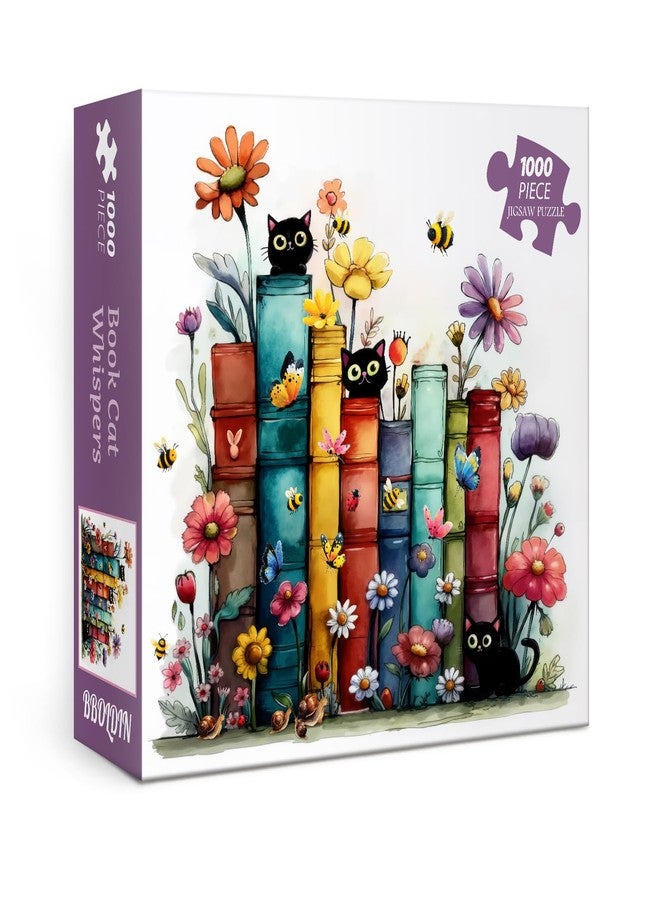 BBOLDIN Book Cat Flower Puzzles for Adults 1000 Pieces, Funny Animal Floral Jigsaw Puzzles, Colorful Butterfly Art Puzzles - Image 1