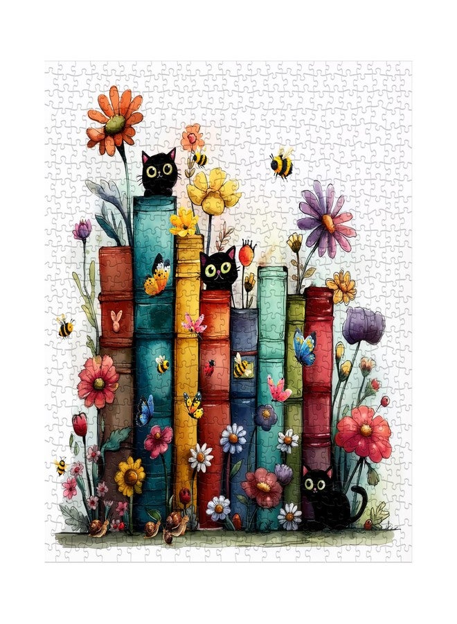 BBOLDIN Book Cat Flower Puzzles for Adults 1000 Pieces, Funny Animal Floral Jigsaw Puzzles, Colorful Butterfly Art Puzzles - Image 2