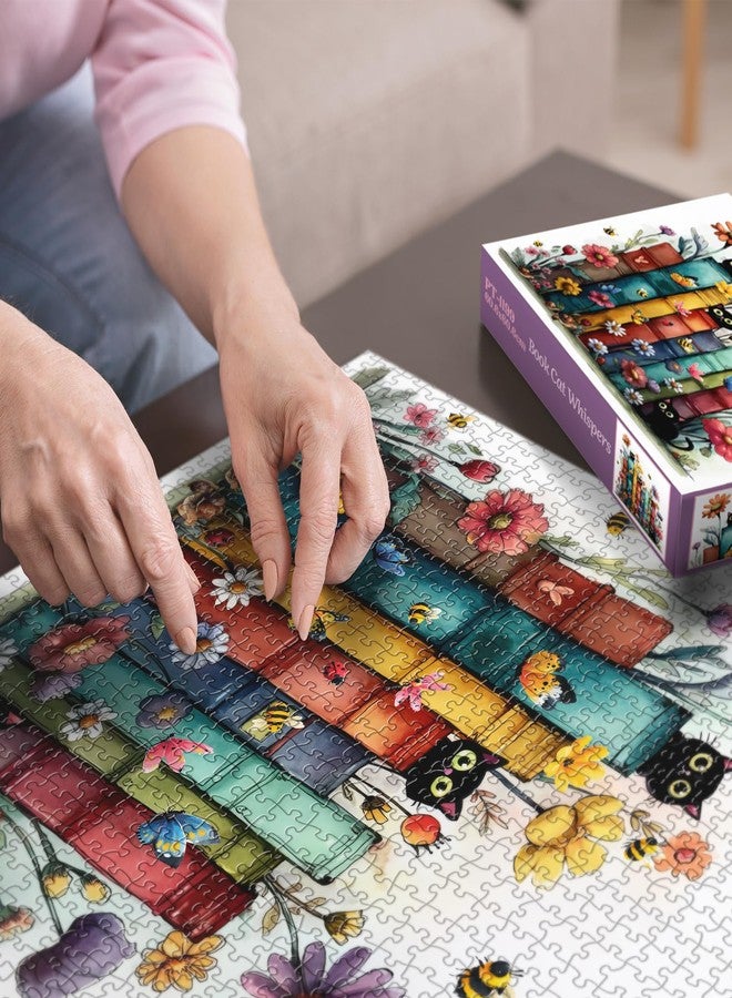 BBOLDIN Book Cat Flower Puzzles for Adults 1000 Pieces, Funny Animal Floral Jigsaw Puzzles, Colorful Butterfly Art Puzzles - Image 3