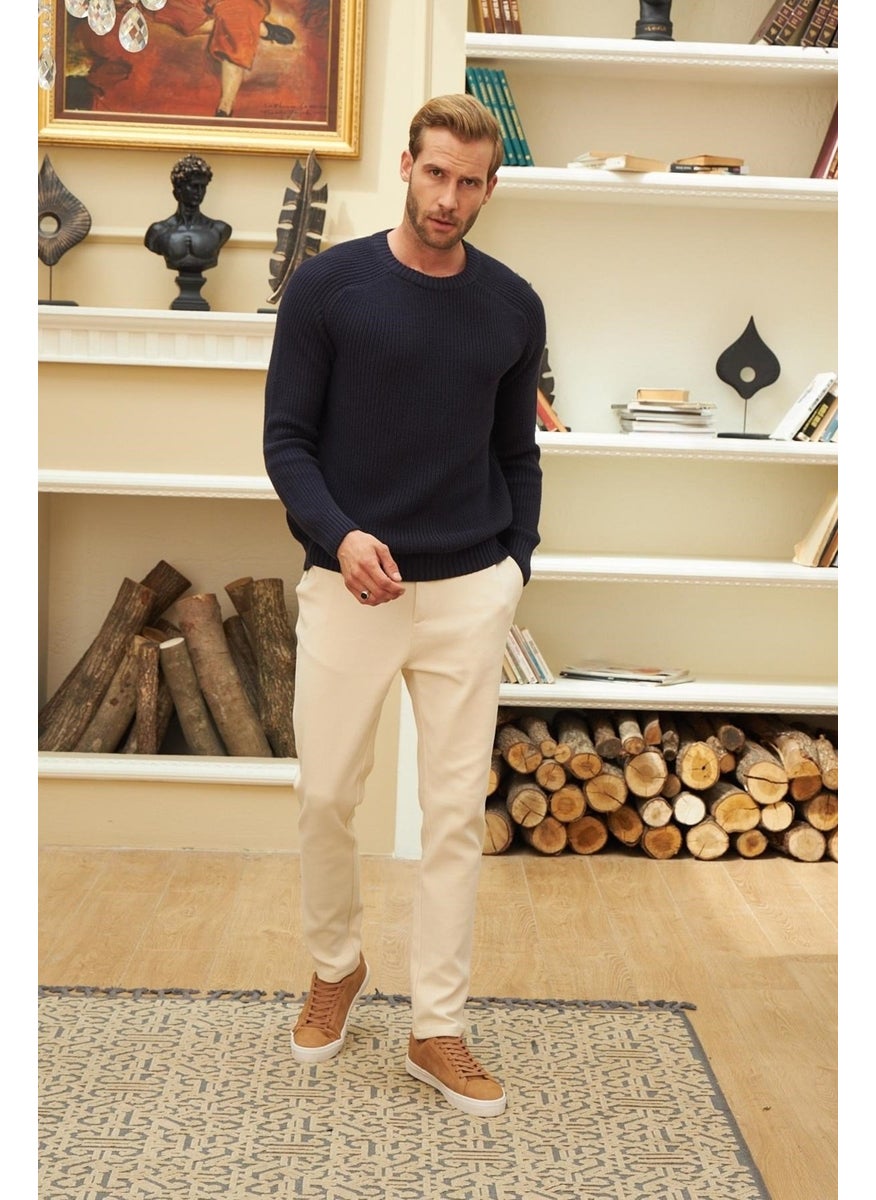 Odelon - Crew Neck Selanik Knit Cotton Men's Navy Blue Knitwear Sweater - Image 1